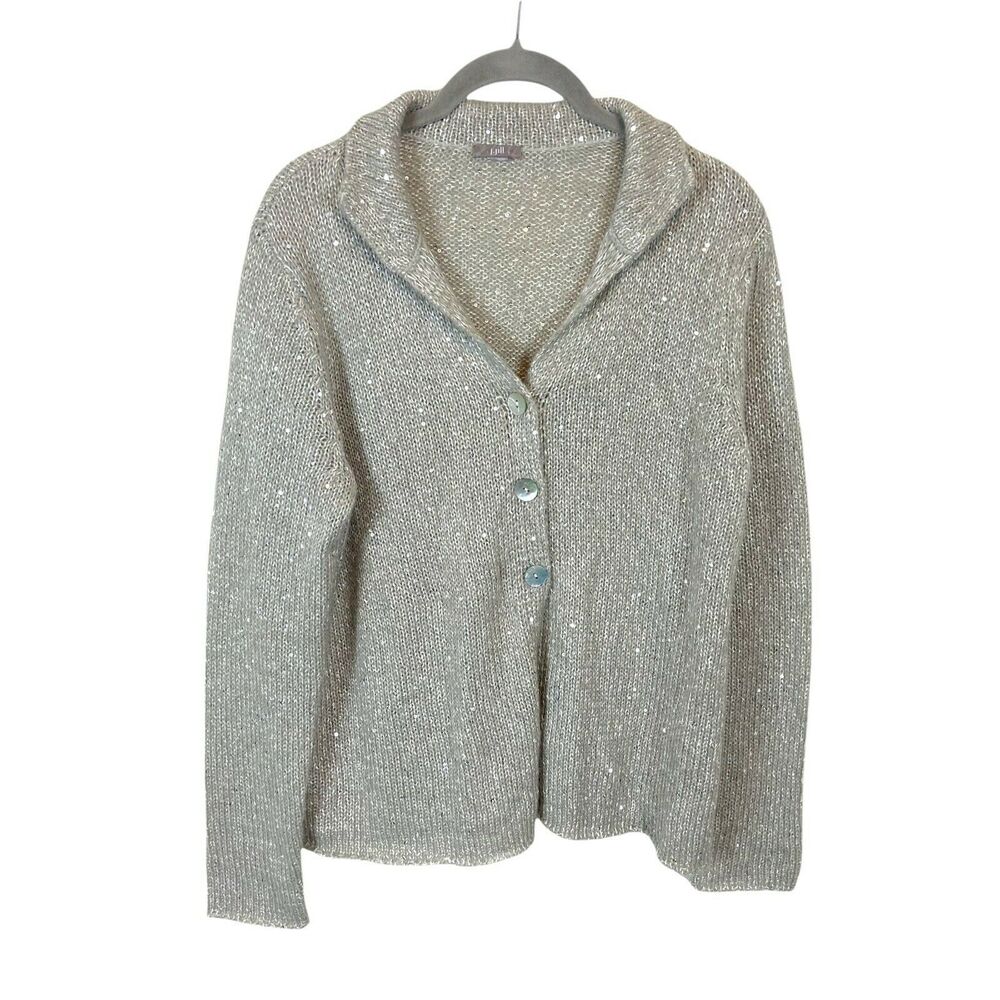 J. Jill Cardigan Sweater Sequin Women's Taupe Long Sleeve Button Front Size M/L